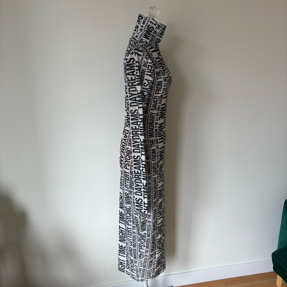 Ksubi The Opposite Mesh White Black Graphic Print Bodycon Midi Mock Neck Dress S - Picture 5 of 10
